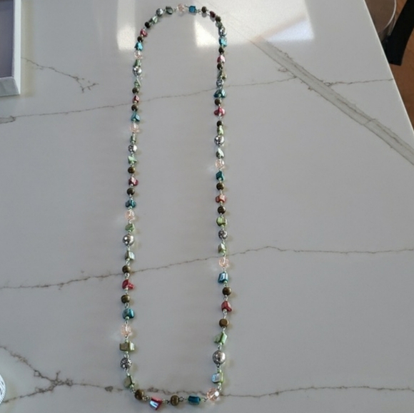 Beaded and Stone Chip Necklace - Can Be Styled As Long or Double Layered - Picture 5 of 11